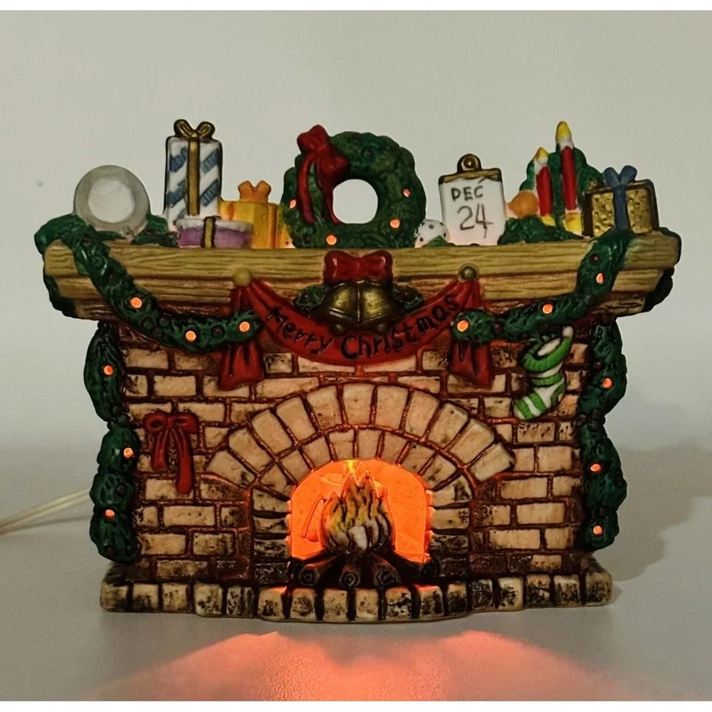 Light Up Christmas Fireplace Village‎ House Tabletop Decor with Lights